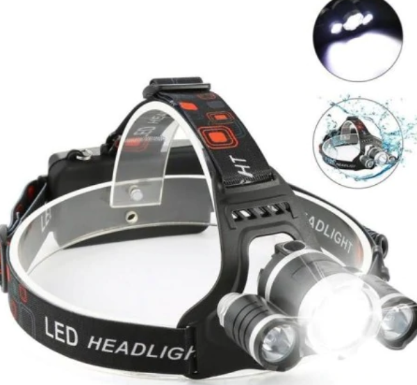 Мощен троен LED Челник RJ-3000 + Подарък Led джобен фенер с 3 режима