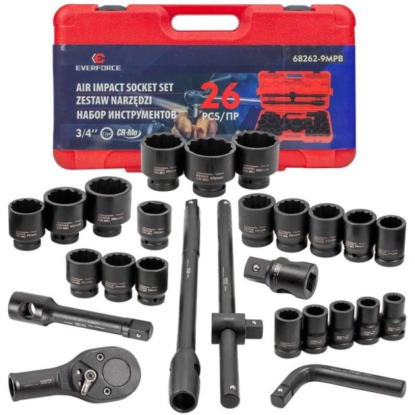 Ударно гедоре комплект EVERFORCE 26 части 12-стенен (3/4"-1", 17-65 mm)
