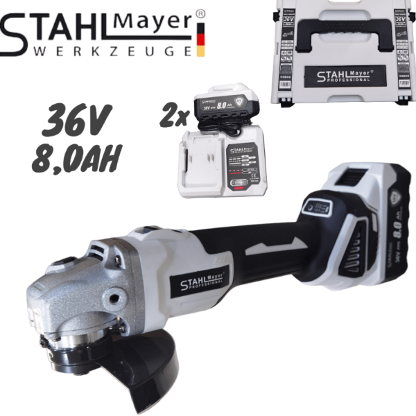 Акумулаторен Ъглошлайф 36V 8,0AH STAHLMAYER 125мм Безчетков Шлайф