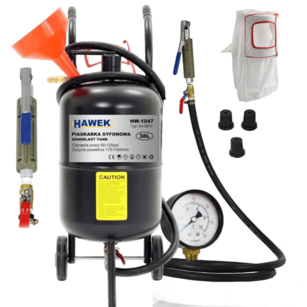 ПНЕВМАТИЧНА ПЯСЪКОСТРУЙКА ТИП БАЛОН 38л HAWEK , HW-1047
