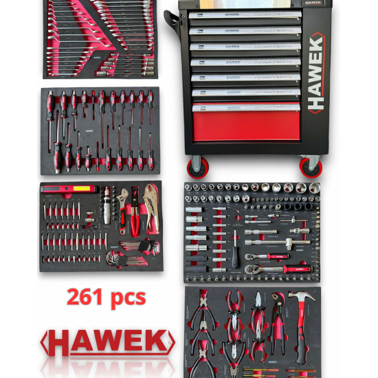 Професионален шкаф с инструменти HAWEK . 261 части
