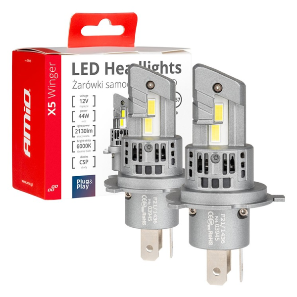 Крушки X5 серия Winger H4 LED 6000K 44W Canbus AMIO 03945