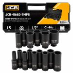 Дълбоки ударни вложки комплект 12-стенни , 15части (10-36мм) , JCB - 4166D-9MPB