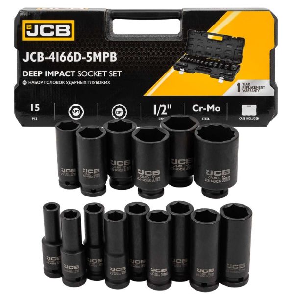 Дълбоки ударни вложки комплект 6-стенни , 15части (10-36мм) , JCB - 4166D-5MPB