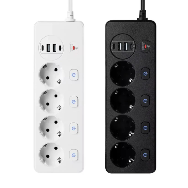 Разклонител със защита 4 гнезда 2 USB 2 Type C fast charge