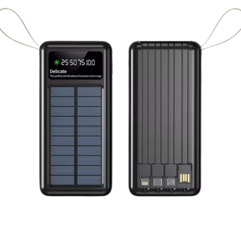 Соларна батерия с LED диспей 10 000 mAh - Power Bank KLGO KP-97 с 4 вградени кабела