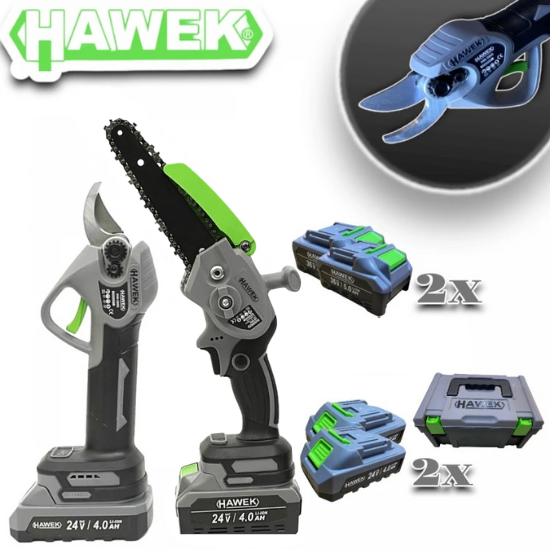 ЛОЗАРСКА AКУМУЛАТОРНА НОЖИЦА 24V+АКУМУЛАТОРЕН ВЕРИЖЕН ТРИОН 24V 15 СМ ШИНА HAWEK