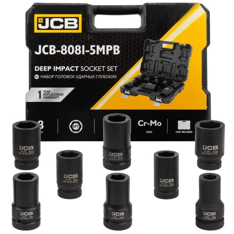 КОМПЛЕКТ ДЪЛБОКИ УДАРНИ ВЛОЖКИ 6-СТЕННИ 1" (22 – 41 ММ) 8 ЧАСТИ JCB 8081-5MPB