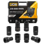 КОМПЛЕКТ ДЪЛБОКИ УДАРНИ ВЛОЖКИ 12-СТЕННИ 1" (22 – 41 ММ) 8 ЧАСТИ JCB 8081-9MPB