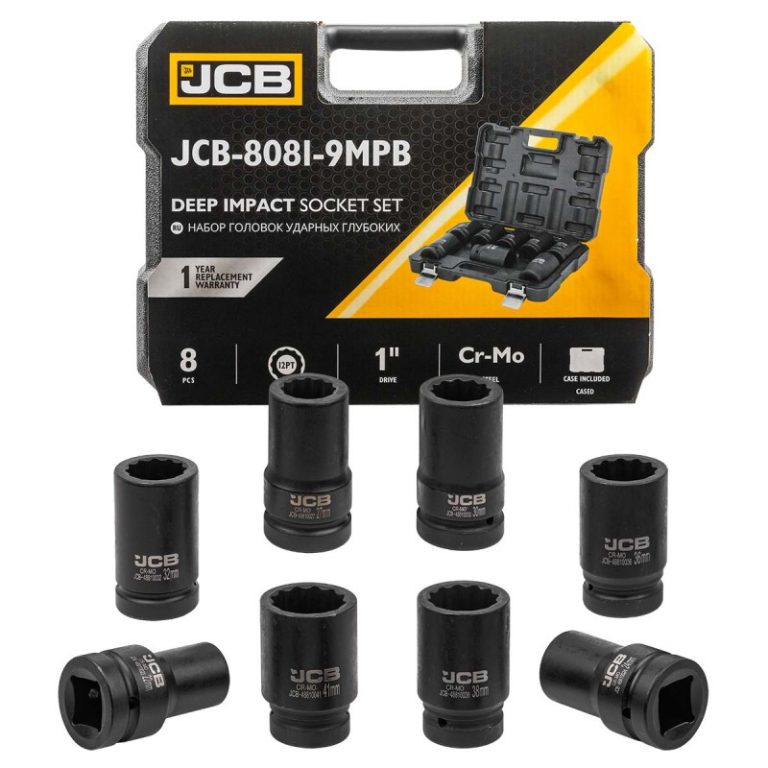 КОМПЛЕКТ ДЪЛБОКИ УДАРНИ ВЛОЖКИ 12-СТЕННИ 1" (22 – 41 ММ) 8 ЧАСТИ JCB 8081-9MPB