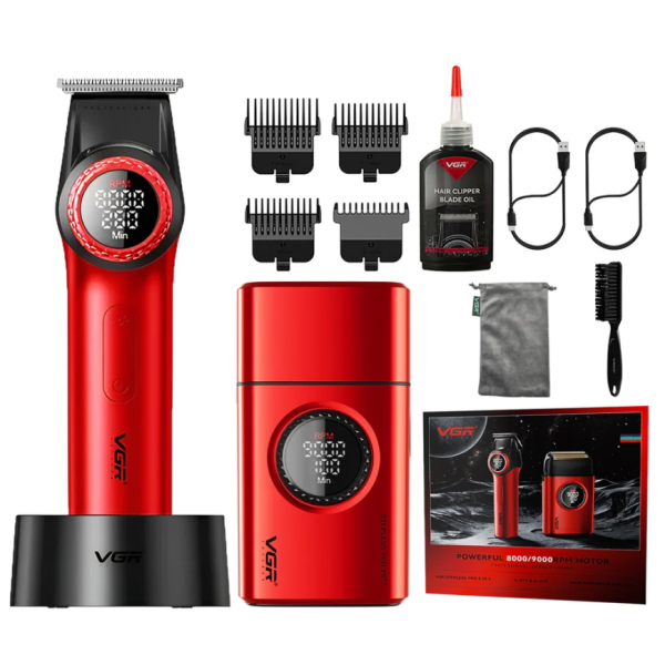 Професионален комплект VGR V-977 & V-377 RED EDITION за бръснене и подстригване