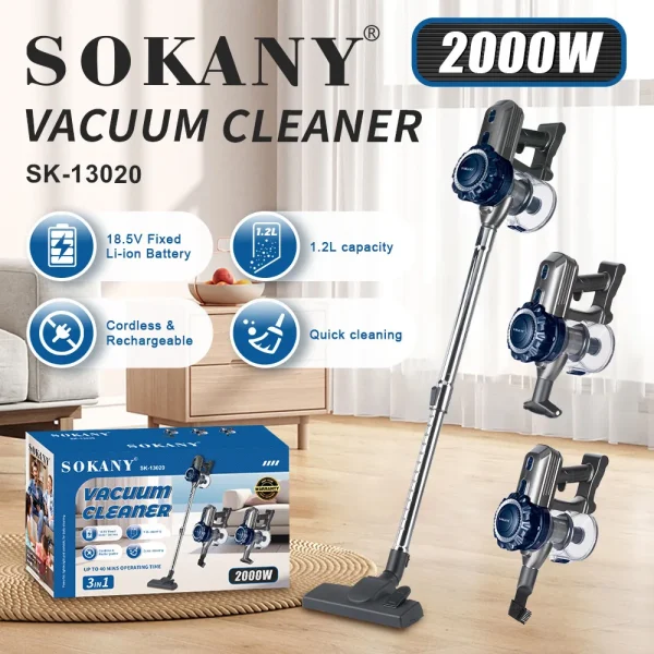 Акумулаторна вертикална прахосмукачка 3 в 1 2000W Sokany 13020