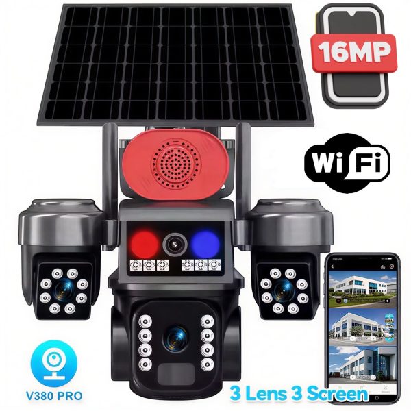 Външна соларна WIFI камера 28-80 – 16MP, 3 обектива и аларма