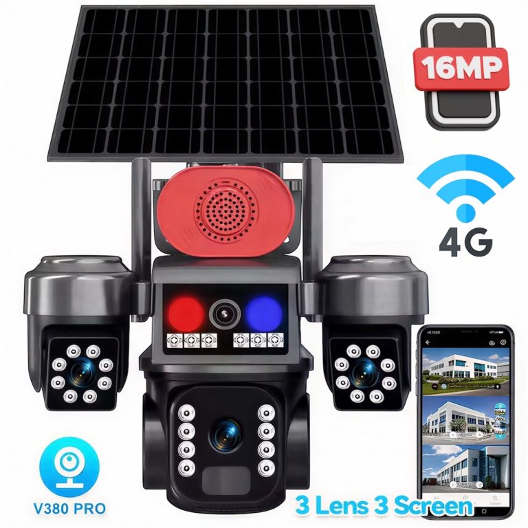 Външна соларна 4G камера 28-73 – 16MP, 3 обектива, аларма и SIM карта