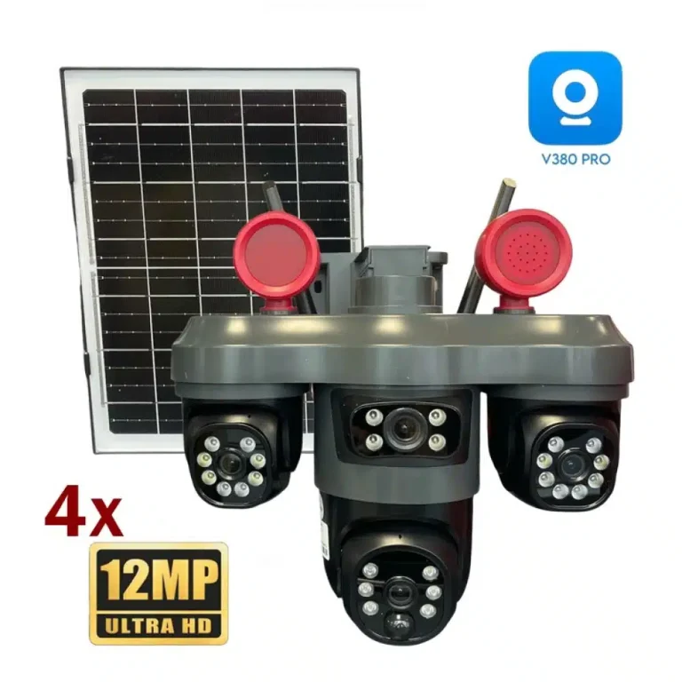 Външна соларна камера с четири обектива ( 4 x 12 MP ) панел и аларма + SIM карта