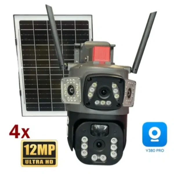 Външна соларна камера с четири обектива ( 4 x 12 MP ) панел и аларма + SIM карта Lylu
