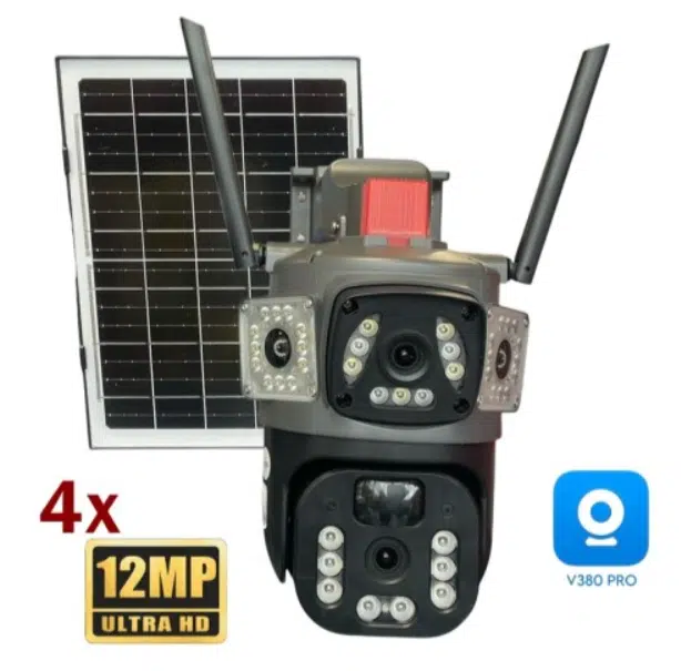 Външна соларна камера с четири обектива ( 4 x 12 MP ) панел и аларма + SIM карта Lylu